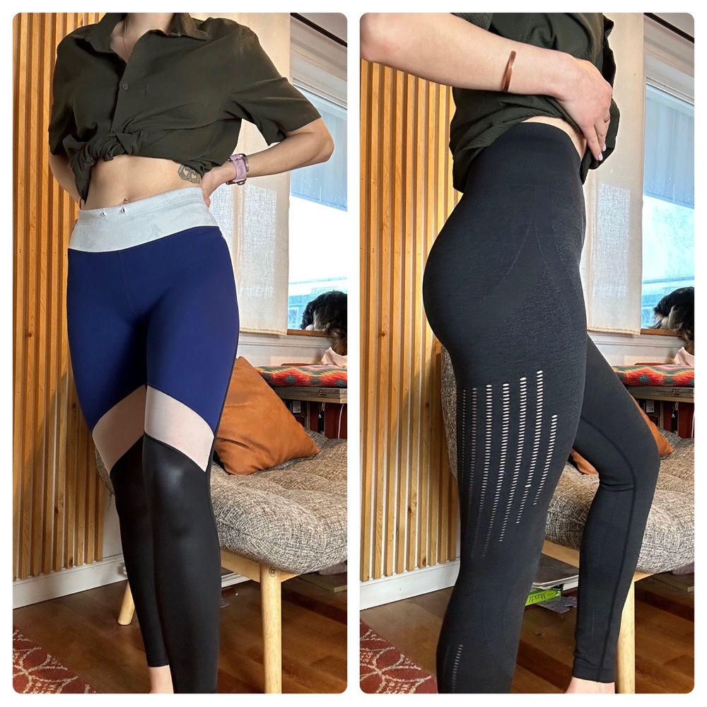 Bundle of Two Workout Leggings Fabletics and Amazon Brand Lazer Cut Compression